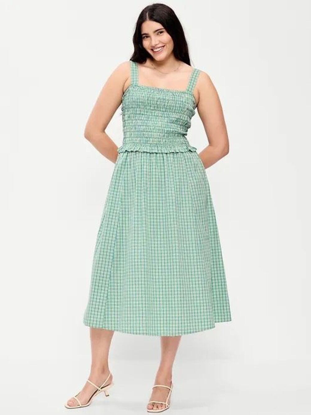 Old Navy green gingham Fit & Flare Smocked-Bodice Midi sun Dress XXL